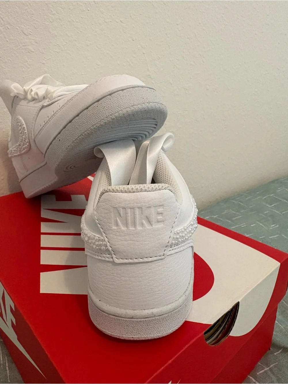 Nike White Low-Top Sneakers with Satin Ribbon Laces